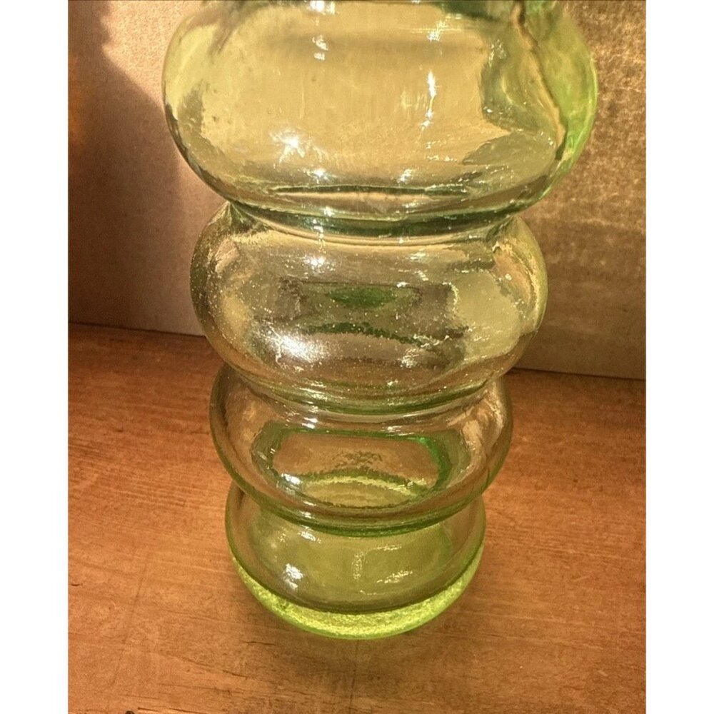 Green Beehive Ribbed Glass Bottle Vase 12” Tall – Mid Century Decorative Retro - Picture 3 of 9